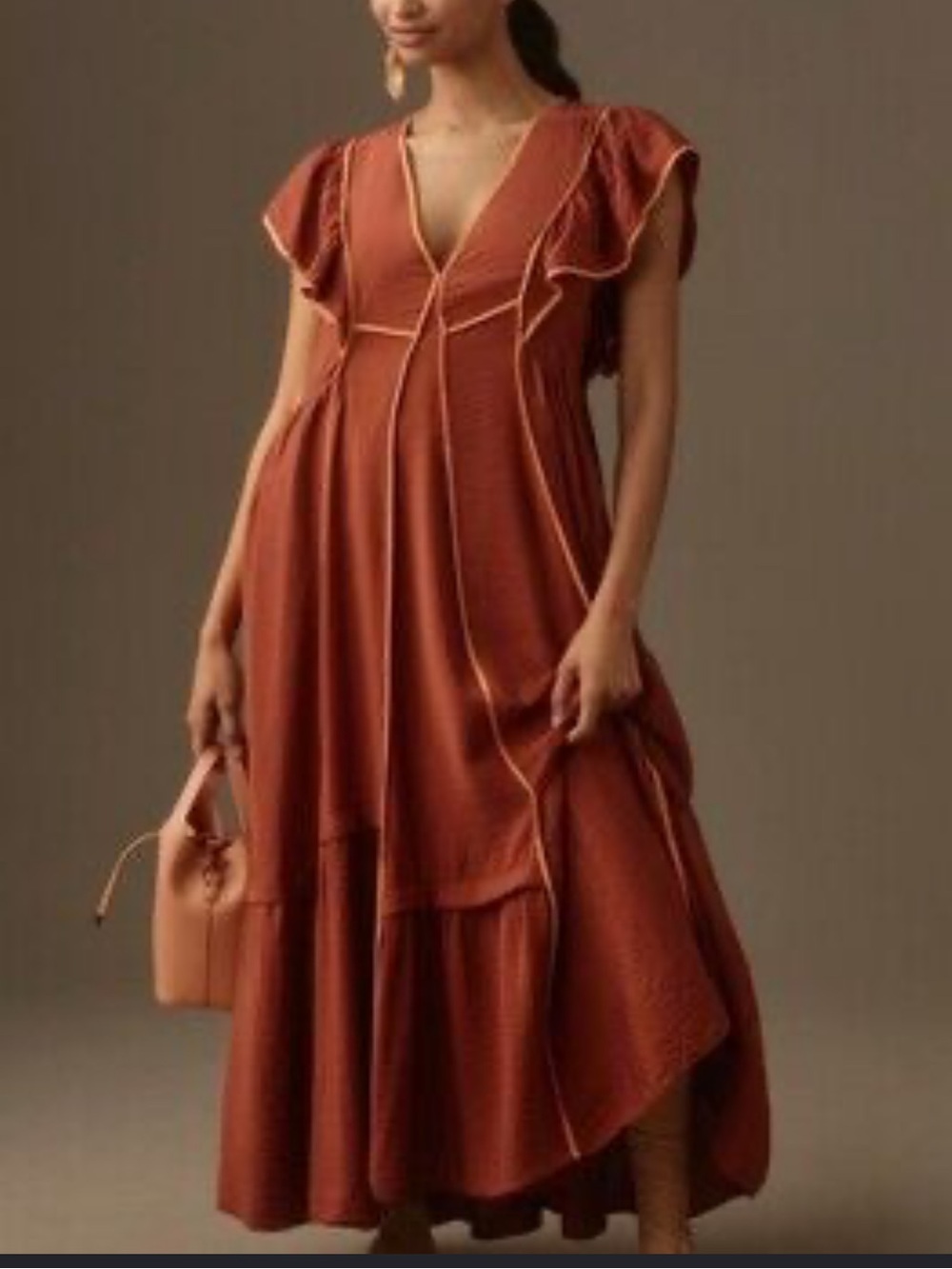 Anthropologie Mimi flutter sleeved tipped dress rust and yellow EUC